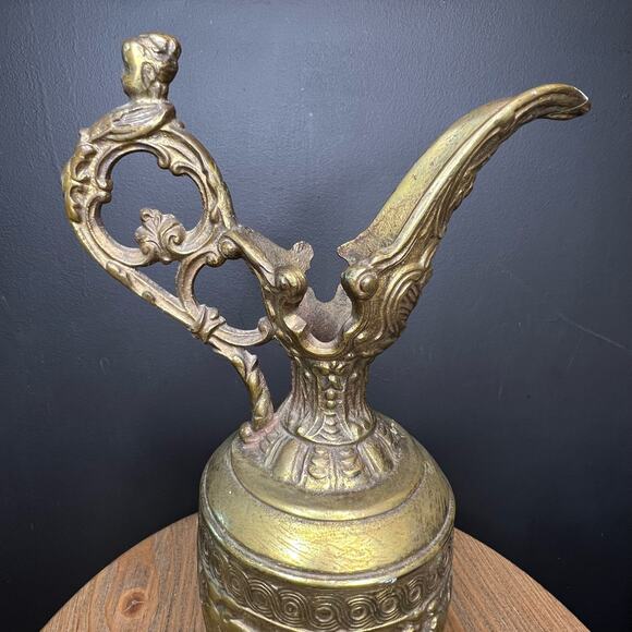 Antique French Cast Iron Pitcher Statue Jug Grape Vines Bacchus Amphora URN - Picture 6 of 12